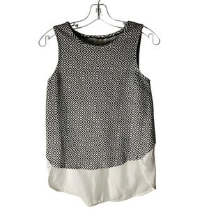 Deletta Anthropologie Sania Mixed-Media Hi-Low Top Geometric Black White Size XS